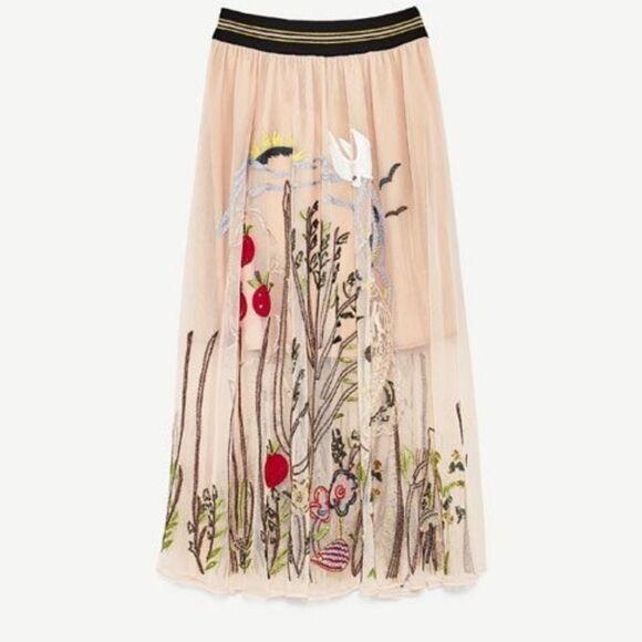 ZARA TAN TULLE MIDI SKIRT - Picture 2 of 14